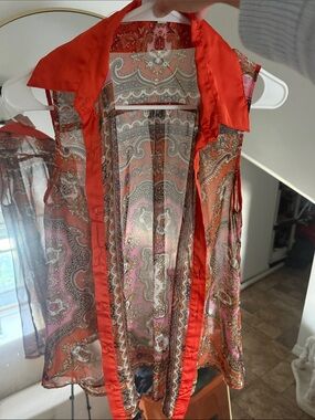 Cecico Sheer Paisley Sleeveless button up shirt in Orange purple and Pink